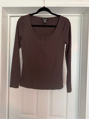 Athleta Brown Long-Sleeve Scoop Henley Top